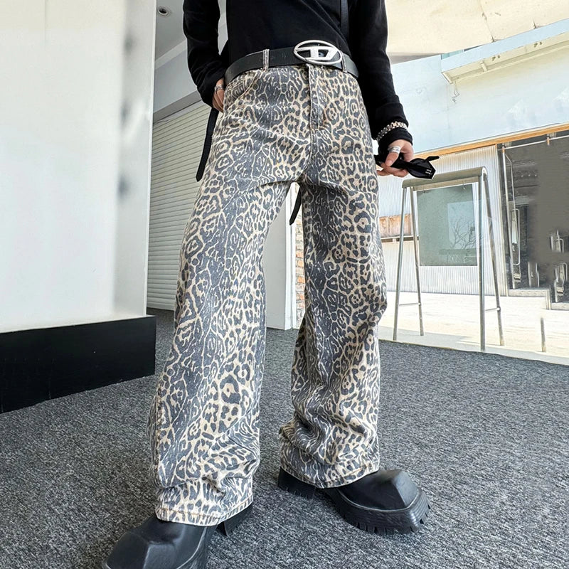 Hearujoy Leopard Print Men's Jeans Personality Men Denim Pants Niche Design Casual Male Trousers Spring Fashion 9C3998