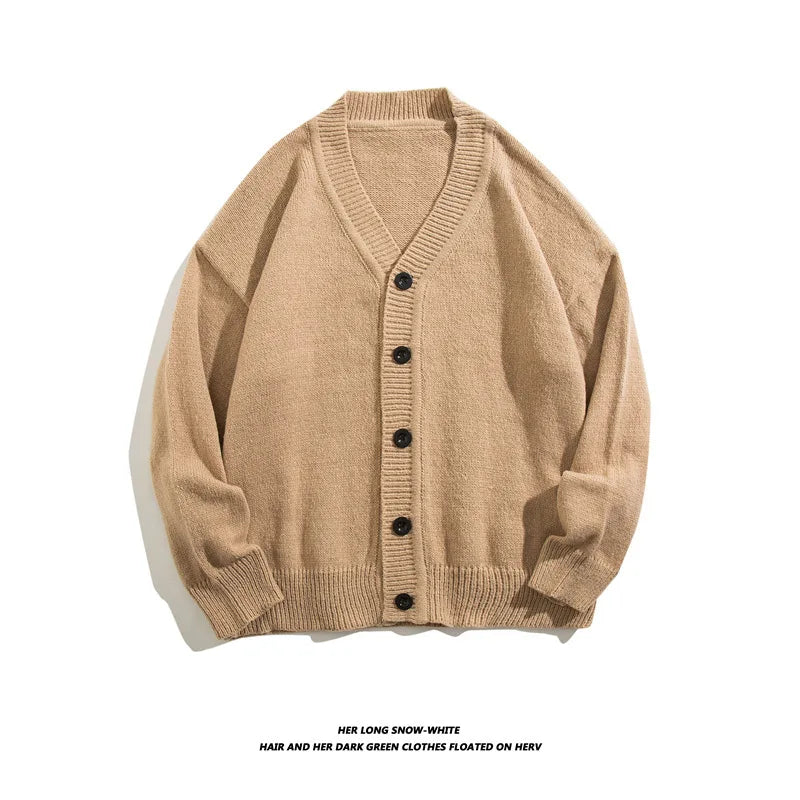 HEARUJOY  -  Autumn Winter Men Casual V-Neck Cardigan Sweaters Solid Color Long Sleeve Outerwear Single-breasted Male Loose Knitted Coats