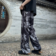 Hearujoy Spring Summer Ice Silk Printed Straight Pants Plus Size 5XL-M Men's Streetwear Thin Casual Pants Men Comfortable Wide Leg Pants