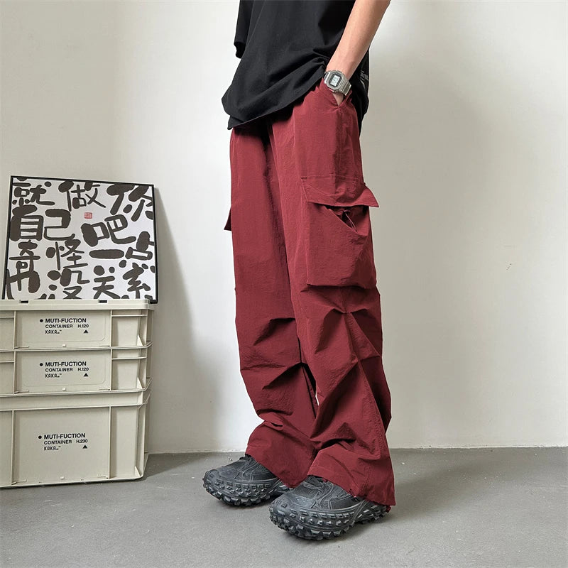 Hearujoy Summer Thin Pants Men Fashion Pocket Cargo Pants Men Japanese Streetwear Hip-hop Loose Straight Pants Mens Oversized Trousers