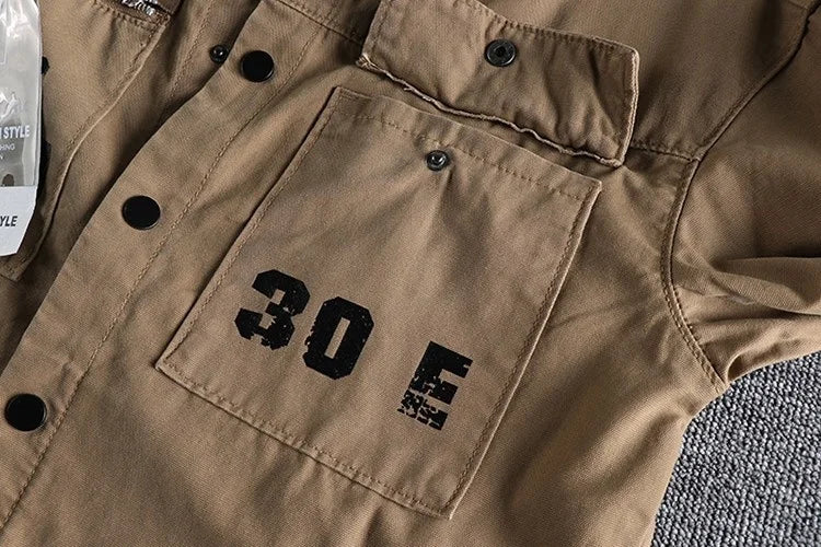 HEARUJOY  -  Men Workwear Military Long Sleeve Shirts Cotton Casual Loose Handsome Versatile Male Cargo Washed Big Pocket Woven Shirt Jackets