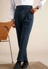 HEARUJOY  -  Naples Loose Washed High Grade Business Pant Men Dress Trouser High Quality Cotton Blend Double Pleated Jeans Straight Leg Pant