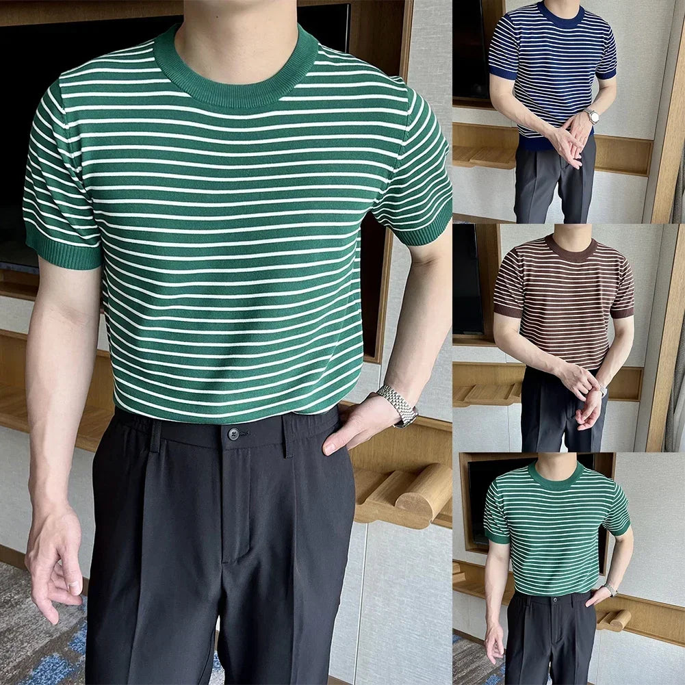 HEARUJOY  -  Crew Neck Blouse Men Korean Style T-shirt Applicable Gender Men Brand New Condition Korean Style Fashion Summer Casual Outfit