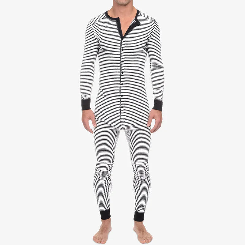 HEARUJOY  -  Striped One-Piece Sleepsuit Men's Slim-Fit Long-Sleeve Autumn-Winter New Homewear