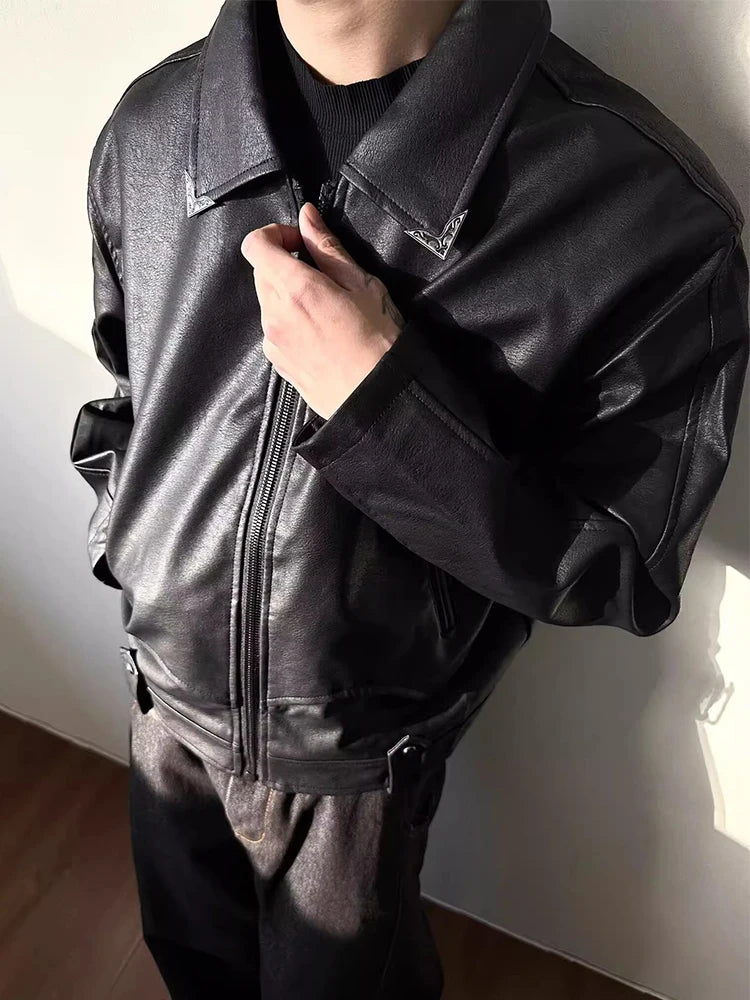 HEARUJOY  -  Vintage Slim PU Leather Jackets Mens Streetwear Fashion Zip-up Turn-down Collar Coats Men Clothing Fall Winter Casual Outerwear