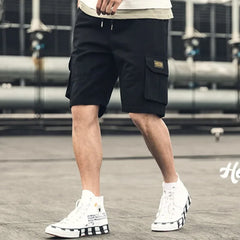HEARUJOY  -  Oversize Wide Multi Pocket Loose Baggy Short Pants for Men Solid Big Size Elastic Waist Mens Cargo Shorts Hevy Whate Cotton Tall