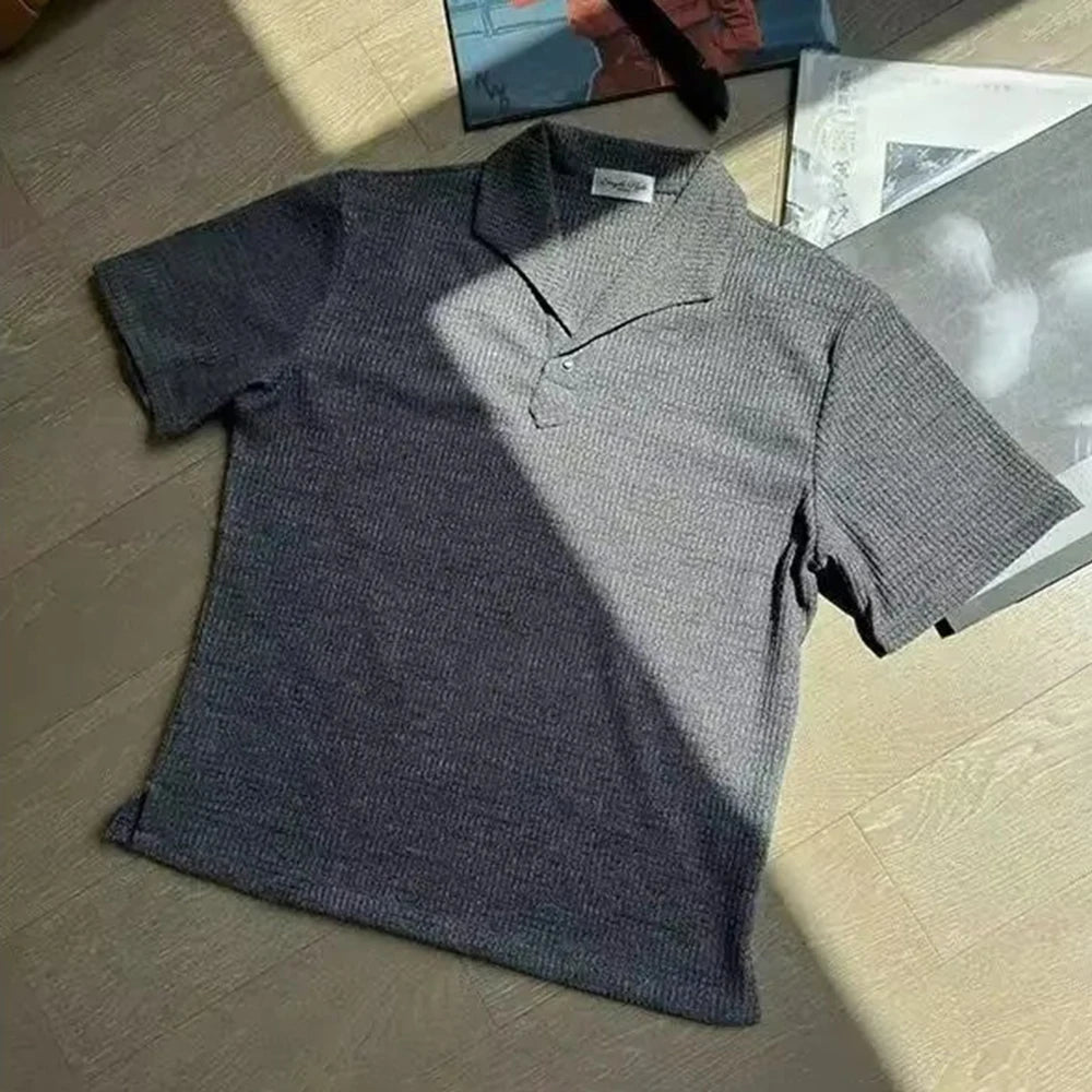 HEARUJOY  -  Summer New Men's Solid Color Short-Sleeved Polo Shirt American Retro Fashion Trend Street Loose Breathable Niche Men's Tops