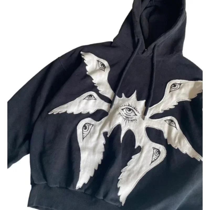 Hearujoy Y2K Gothic Embroidery Pattern Zip Up Hoodie American Vintage Sweatshirt Men’s Street Hip Hop Harajuku Punk Trend Loose Pullover