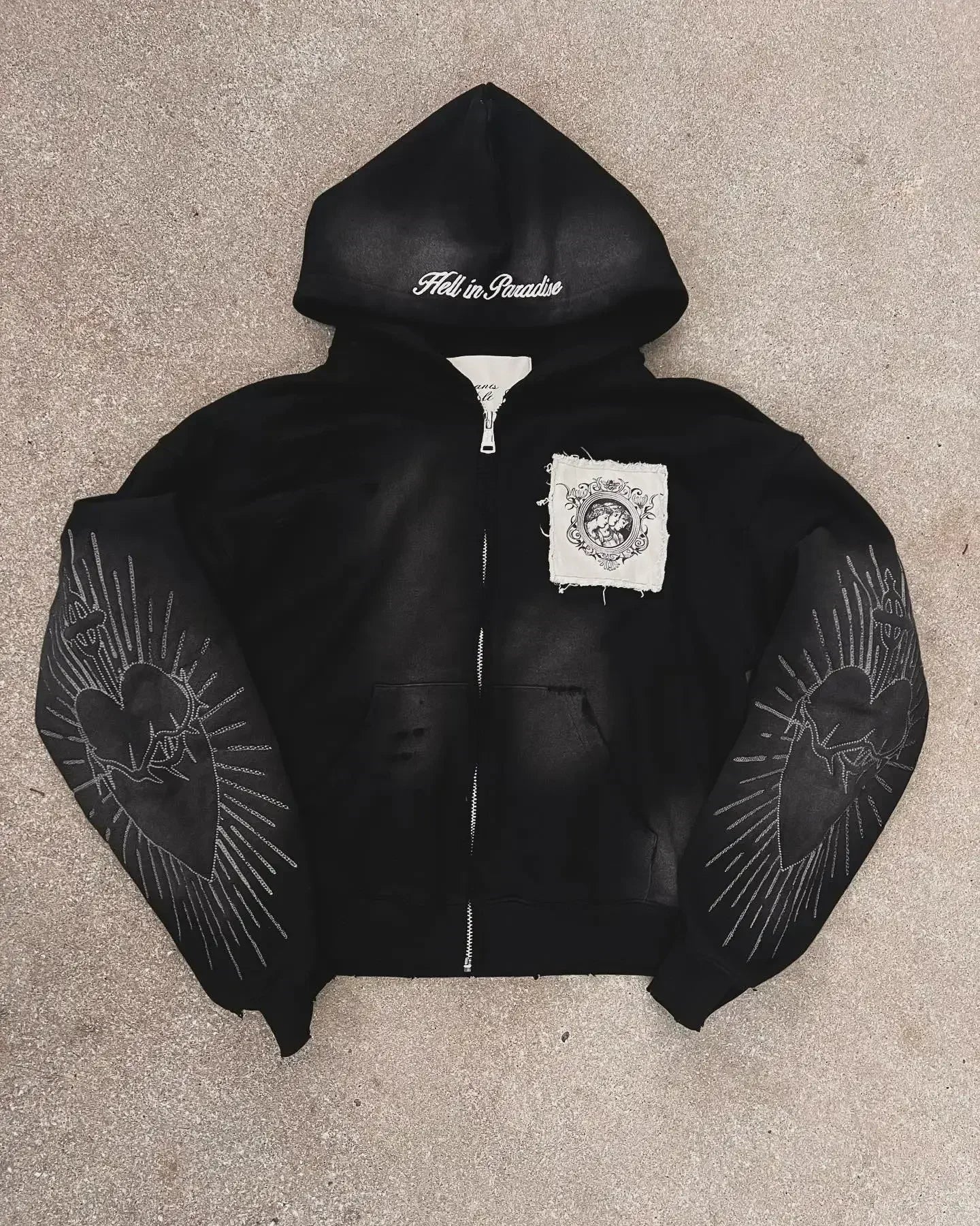 Hearujoy Y2K New Flash Diamond Hoodie American Retro Letter Embroidered Oversized Sweatshirt Men’s Hip Hop Gothic Punk Loose Sports Shirt