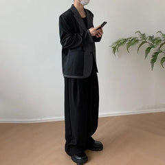 HEARUJOY  -  Mens Suit Trousers Pocket Casual Wide Leg Pants Summer Office Business All-Match Elegant British Straight Pants Men'S Clothing