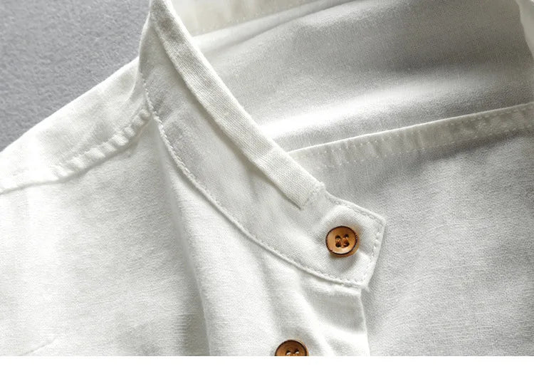 HEARUJOY  -  Vintage High Quality Linen Shirt For Men Long Sleeve Stand Neck Slim Fit Top Chinese Style Retro Blouse Streetwear Plus Size 7XL