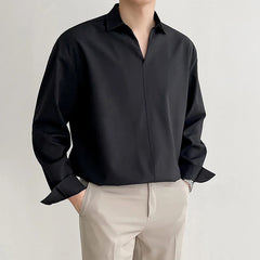 HEARUJOY  -  Men's Luxury V Neck Pullover Shirts Casual Solid Color Korean Fashion Clothes Long Sleeve High Quality Tops Spring 2025 New