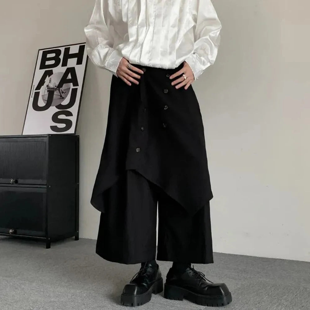 HEARUJOY  -  Japanese Gothic Dark Style Pants Skirt Irregular Layered Pants Hakama Autumn Fashion Streetwear All-Match Samurai Pants Unisex
