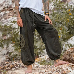 HEARUJOY  -  Vintage Ethnic Style Graphics Print Casual Pants Men 2025 Spring Summer Fashion Loose Foot Binding Haren Trousers Streetwear