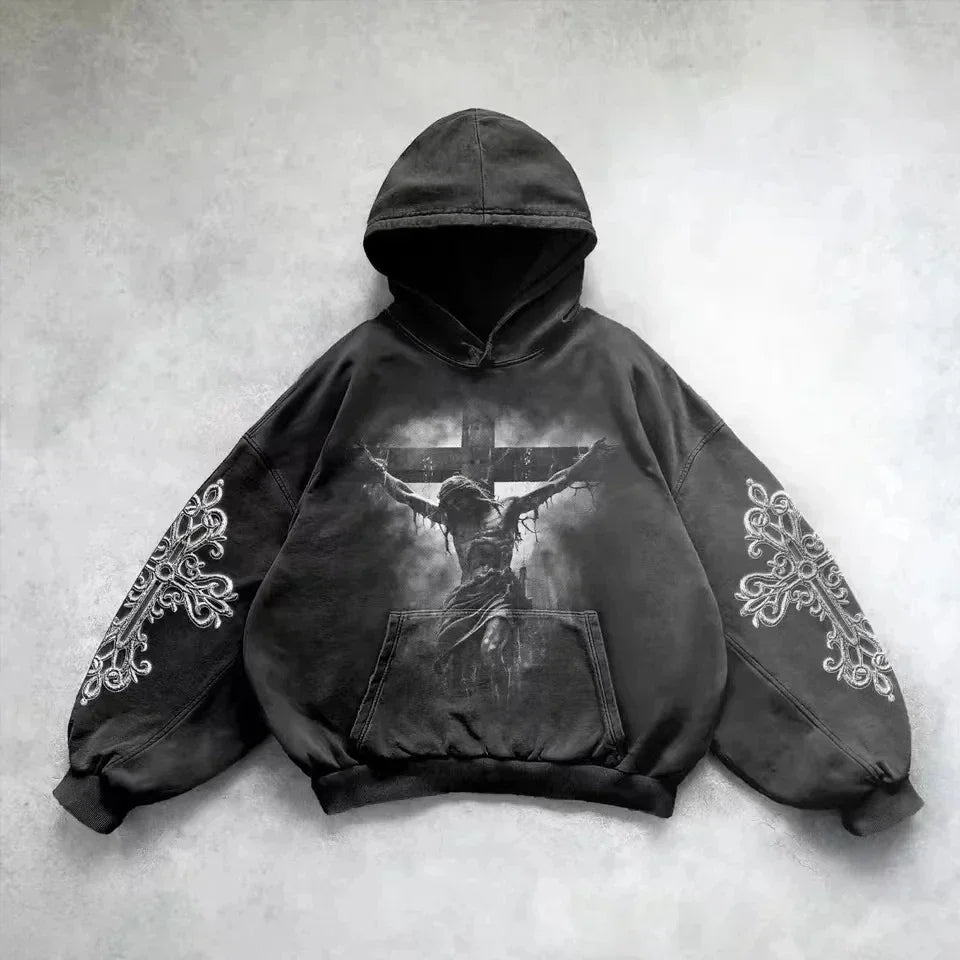 Hearujoy Dark letter devil print hoodie American retro goth fashion loose rock Harajuku versatile couple trend sports y2k top hot sale