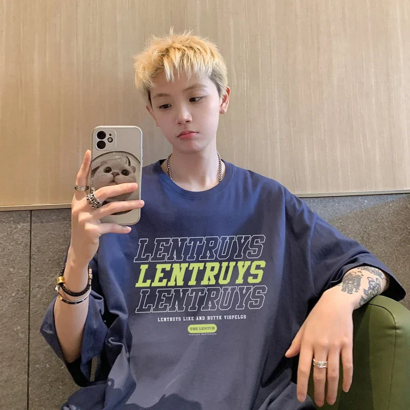 HEARUJOY  -  T Shirt Oversized Cotton For Men White 5XL Men's Letter Print T-shirts Male Casual Wear Summer Tee Shirts Unisex Big Size