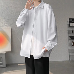 HEARUJOY  -  White Long Sleeved Shirt Men Fashion Black Dress Shirt Men Korean Loose Casual Shirt Mens Office Formal Shirt Large Size 4XL