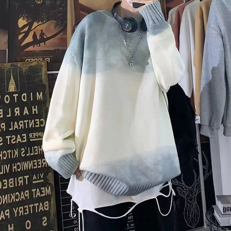 HEARUJOY  -  Men's Crew Neck  Loose Contrast Gradient Knitted Sweater