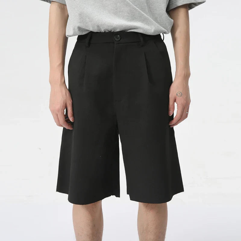 Hearujoy Summer Trendy Male Shorts Solid Color Loose Minimalist Draping Straight Business Casual Knee Length Pants 9C6173