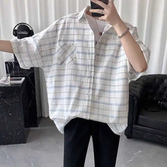 HEARUJOY  -  Striped Plaid Short-sleeved Shirt for Men Loose and Versatile Casual and Daily Tops
