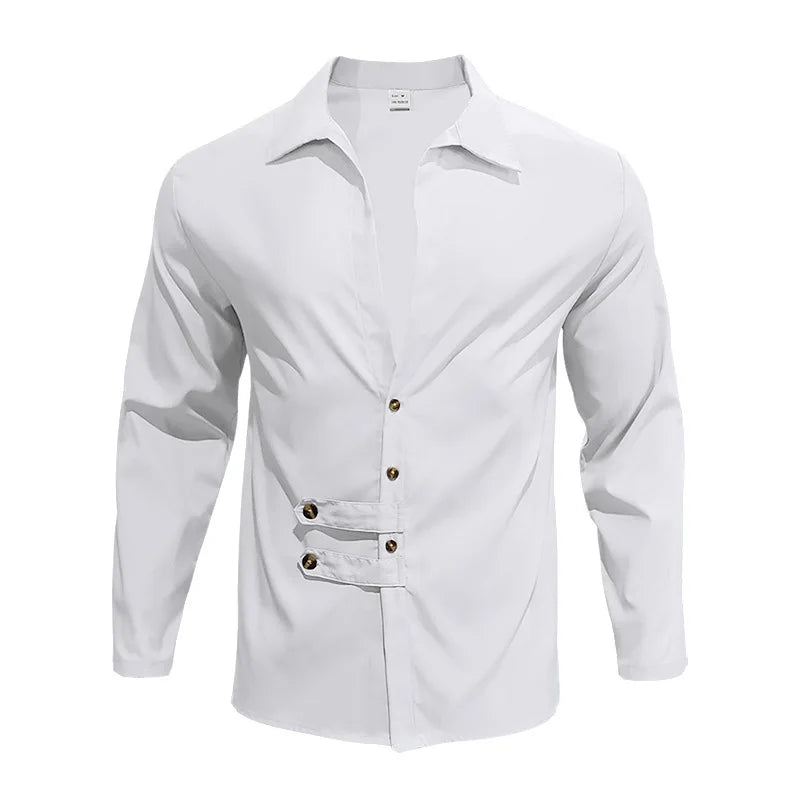 HEARUJOY  -  Men's Spring and Autumn Long Sleeve T-shirt Casual Loose Cardigan Lapel Button Down Shirt