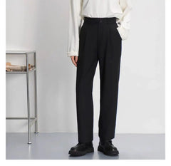 HEARUJOY  -  Light luxury Solid Suit Pants Men Loose straight Trousers Fashion Business Society Korean Casual Pants Adjustable Waist Belt