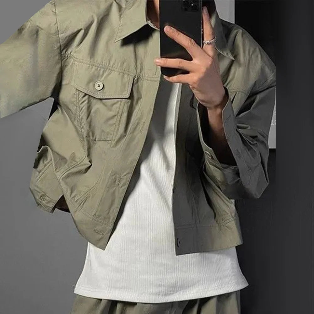 HEARUJOY  -  Mens Suits Casual Commuting Business Short Jacket Trousers Autumn Japanese Simple Solid Color Two-Piece Suit Men'S Clothing