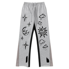 Hearujoy Harajuku Casual Pants with Print Men Sweatpants Patchwork Loose Black Wide Leg Trousers Male Streetwear Hip Hop