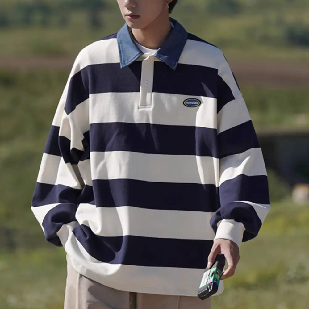 HEARUJOY  -  Fashion Retro Casual Sweatshirt Fashion Long Sleeve Casual 2XL Men Striped Sweatshirt Comfortable Fit Fashion Vintage Design