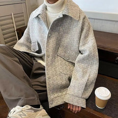 HEARUJOY  -  Autumn Winter New Fashion Turn-down Collar Long Sleeve Solid Jackets Men's Clothing Button All-match American Style Vintage Tops