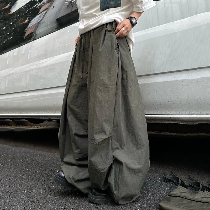 HEARUJOY  -  Spring Summer Loose Casual Soft Flowy Lightweight Wide Leg Shorts for Men Elastic High Waist Korean Fashion