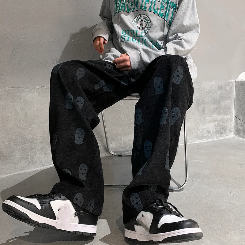 Hearujoy Baggy Corduroy Men Wide Pants Spring Fashion Design Print Trousers Hiphop Straight Sweatpants Oversized Bottoms Man Y2k Clothes