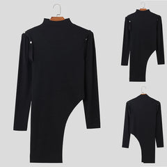 HEARUJOY  -  Everyday Casual Men Long Sleeve T Shirt Irregular Turtleneck Casual Off Shoulder Top Fall Clothing Regular Length