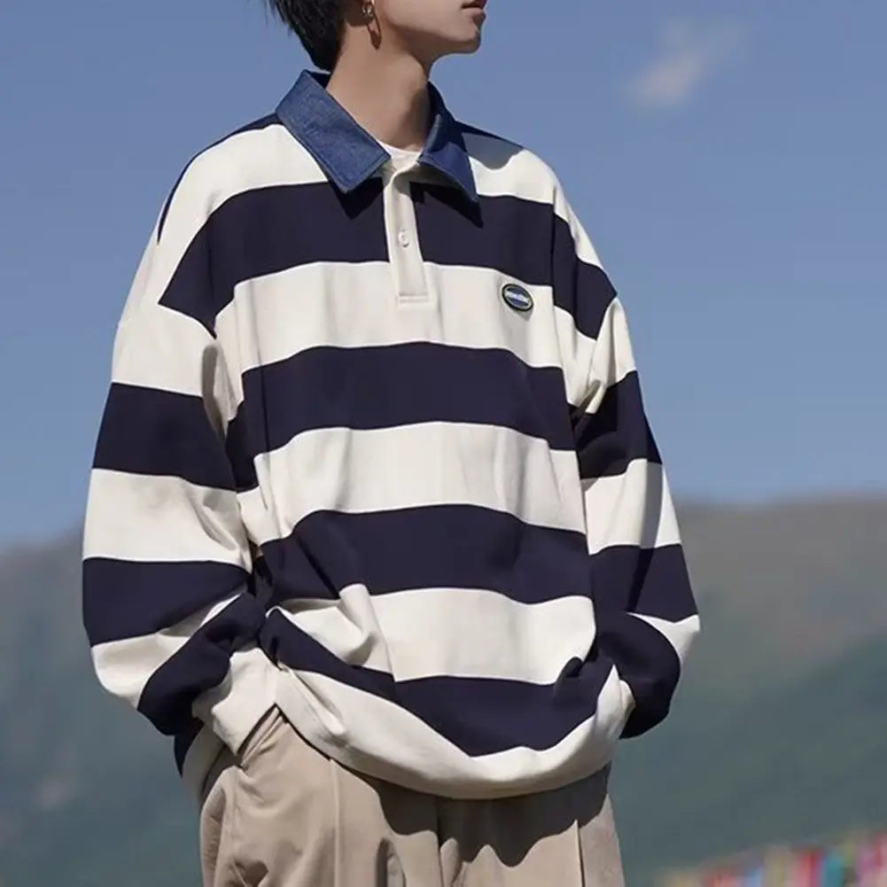 HEARUJOY  -  Fashion Retro Casual Sweatshirt Fashion Long Sleeve Casual 2XL Men Striped Sweatshirt Comfortable Fit Fashion Vintage Design