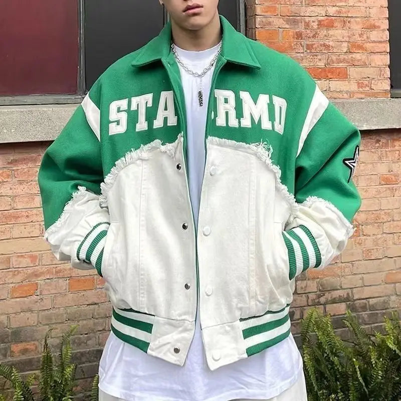 Hearujoy Retro Harajuku Patchwork Y2k Baseball Jean Jacket Casual Loose Couple Coat Hip Hop High Street Denim Jacket Women Streetwear