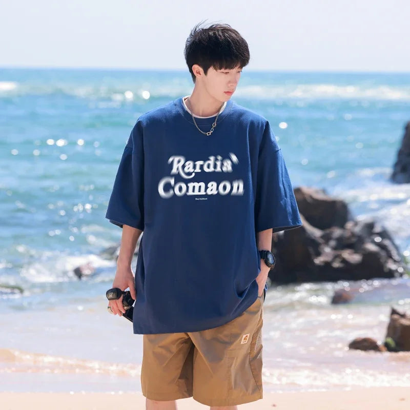HEARUJOY  -  T Shirt Oversized Cotton For Men White Men's 5XL Letter Print T-shirts Men Casual Wear Summer Tee Shirts Big Size Clothing