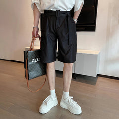 Hearujoy Trendy Men's Shorts Lace-up Solid Color Male Bottoms Pocket 2024 Summer Loose Temperament Knee-length  9C6440