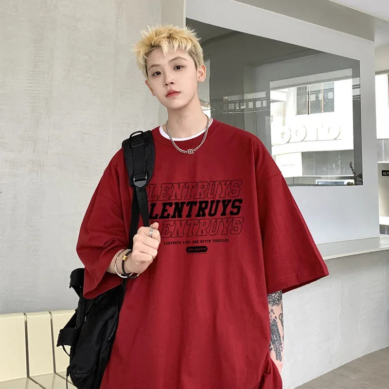 HEARUJOY  -  T Shirt Oversized Cotton For Men White 5XL Men's Letter Print T-shirts Male Casual Wear Summer Tee Shirts Unisex Big Size