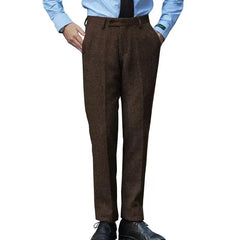 HEARUJOY  -  Autumn Winter Men's Vintage Wool Suit Pant Herringbone Pattern Straight Trousers British Style Business Casual Italian Pants