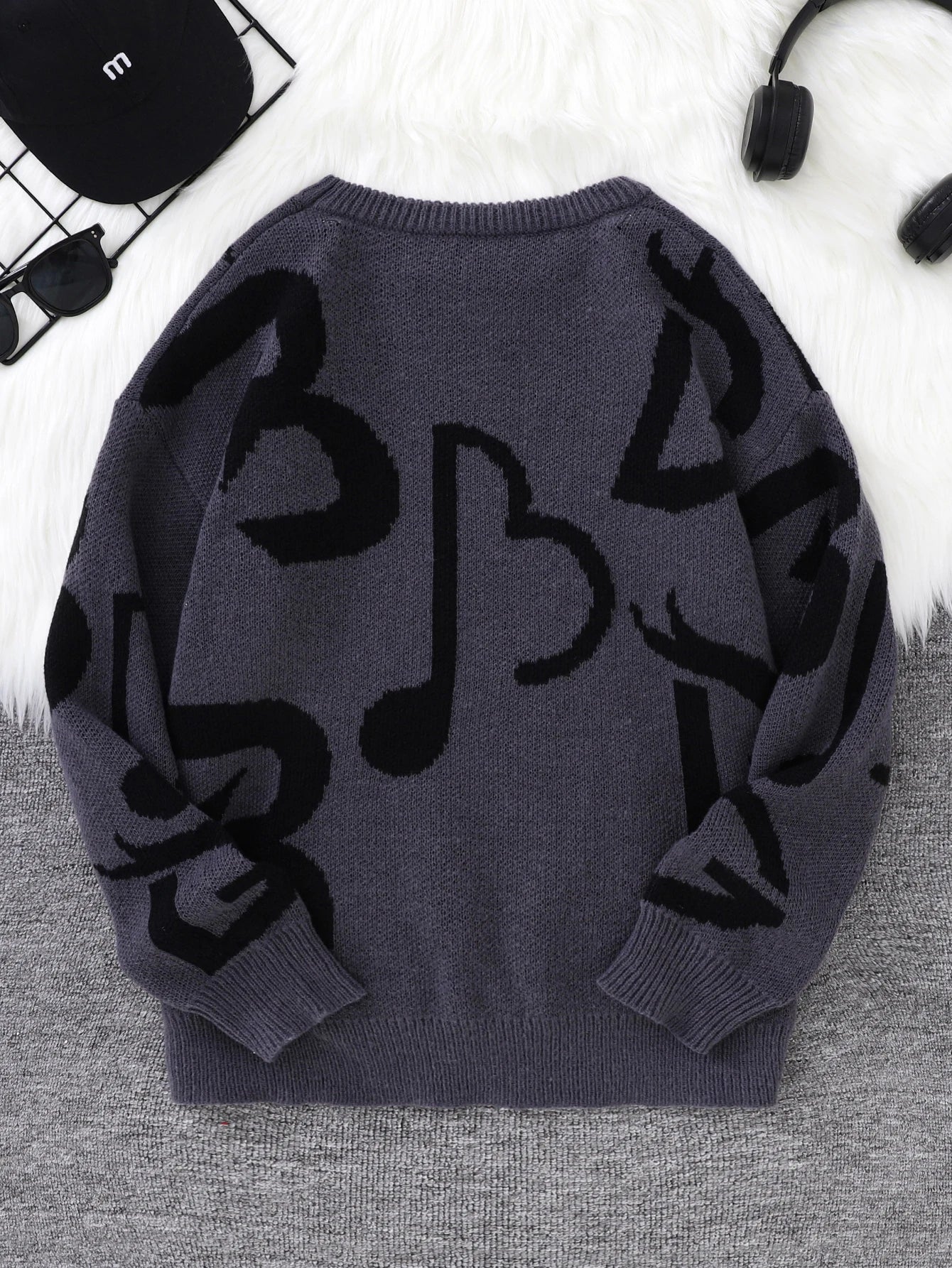 HEARUJOY  -  New Popular Autumn and Winter Letter Note Jacquard Pattern Pullover Sweater Casual Round Neck Contrast Color Knitted Men's Pullover