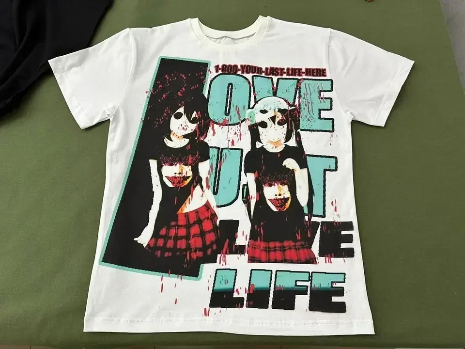 Hearujoy Harajuku Drolandmiller Print Graphic T Shirts Cotton Y2k Tops Retro Men Women Goth pro choice V-neck Short Sleeve Streetwear