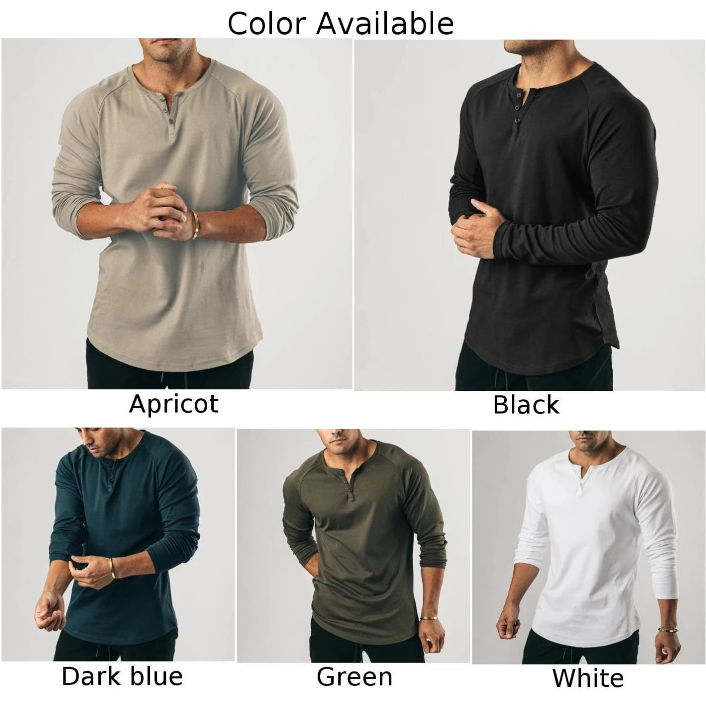 HEARUJOY  -  Fashion New T-Shirt Mens Elastic Henley Grandad Long Sleeve Pullovers Slim Fit Solid Color Undershirt V Neck Tops