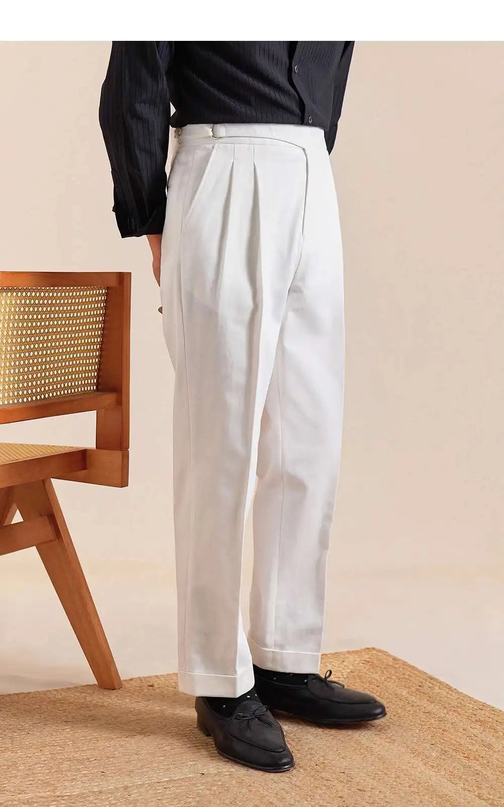 HEARUJOY  -  Pure Cotton Casual Pant Men Double Pleated High Waisted Breathable Trousers Business Casual Formal Pants Men Social Trousers