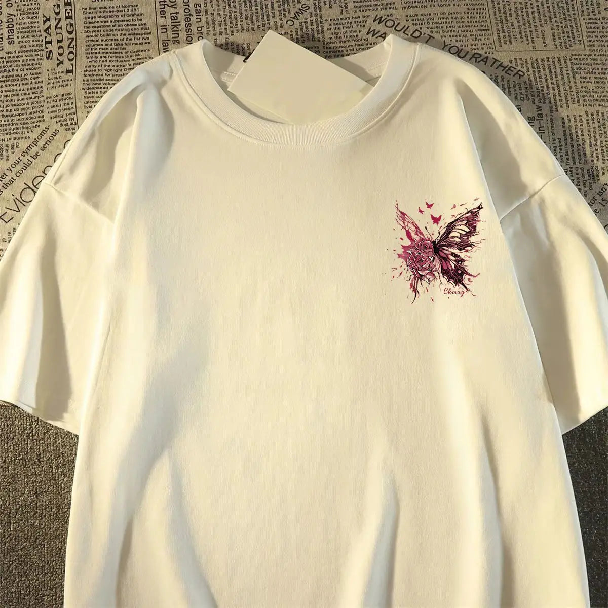 HEARUJOY  -  Trendy Brand Butterfly Design Printed Short-sleeved T-shirt Men's Hip-hop High Street Top