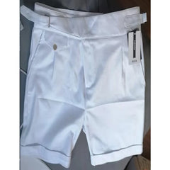HEARUJOY  -  Fashion Summer Men British Style Naples Suit Shorts Smart Casual Paris Waist Buckle Button Knee Length Pants Shorts Streetwear