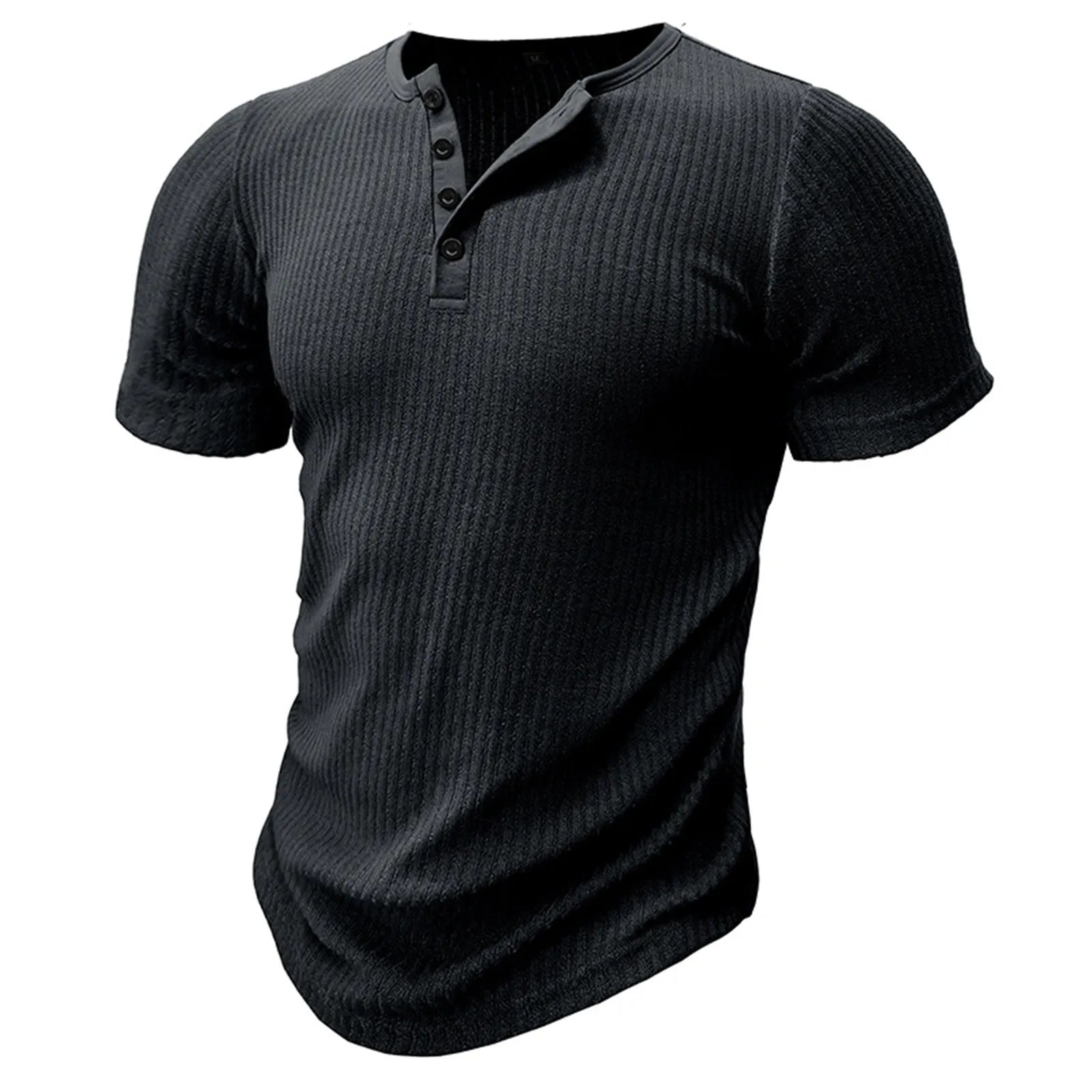 HEARUJOY  -  Men's Threaded T-shirt Summer Running Sports Fitness Clothes Muscle Slim Fit Short Sleeve T-shirt V-neck Collar Casual Tops