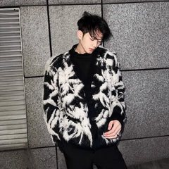 Hearujoy Autumn Winter High-end Cardigan Coat Faux Mink Wool Sweater Men's Loose High Street Retro Jacquard Knitted Cardigan Jacket