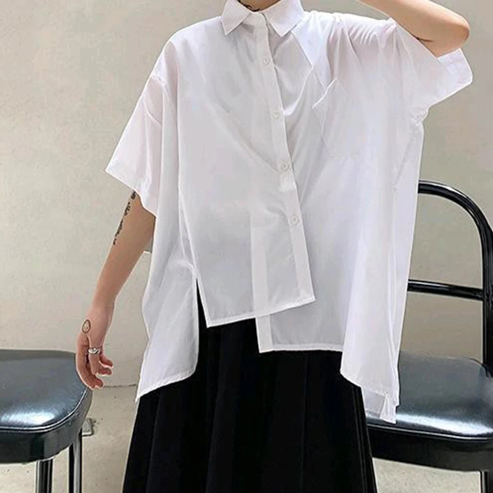 HEARUJOY  -  Mens Shirt Irregular Five-Point Sleeves Dark Casual Shirt Streetwear Fashion Y2k Splicing Short-Sleeved Top Men'S Clothing
