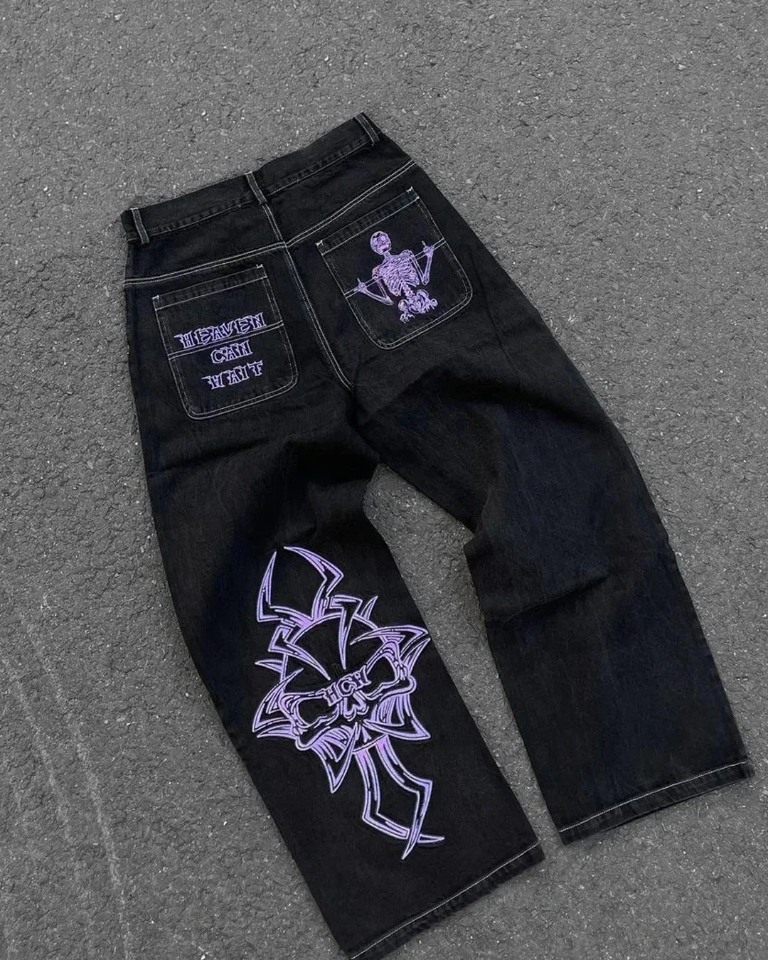 Hearujoy Vintage Jeans New Y2K Fashion Hip Hop Wing Embroidery Baggy Jeans Men And Women Streetwear Loose High Waist Wide Leg Denim Pants