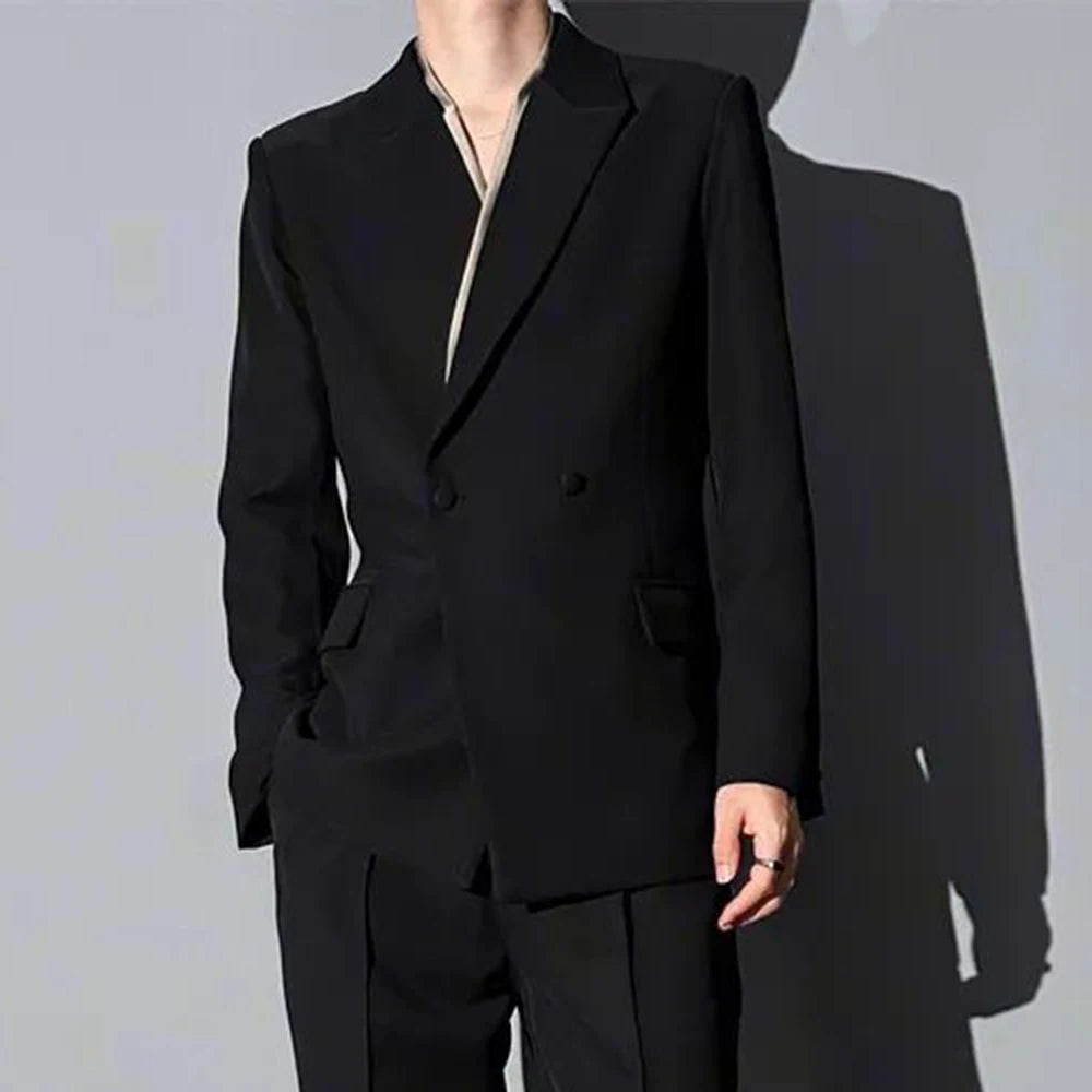 Hearujoy Mens Autumn Contrast Color Satin French Elegant Casual Suit Genderless Fashion Trend Simple Retro Business Suit Jacket For Men